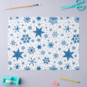 ブルーの雪の結晶パターン 薄葉紙 (クラフト)