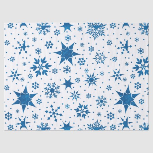 ブルーの雪の結晶パターン 薄葉紙 (正面)