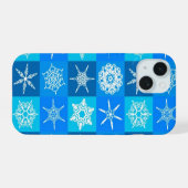 ブルーの雪の結晶パターン iPhone 15ケース (裏面横)
