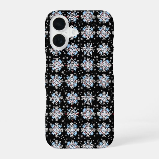 ブルーの雪の結晶パターン iPhone 16ケース (裏面)