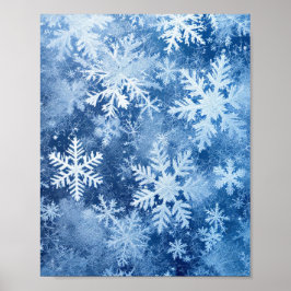 ブルーの雪の結晶模様 冬の凍った景色 ポスター