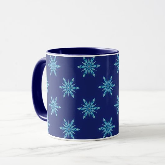 ブルーの雪の結晶 アートマグカップ マグカップ (正面左)