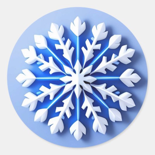 ブルーの雪の結晶 詳細デザイン ラウンドシール (正面)