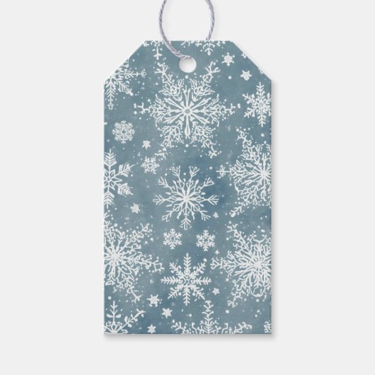 ブルーの雪の花 水彩画 冬の休日 ギフトタグ (正面)