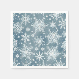 ブルーの雪の花 水彩画 冬の休日 スタンダードカクテルナプキン