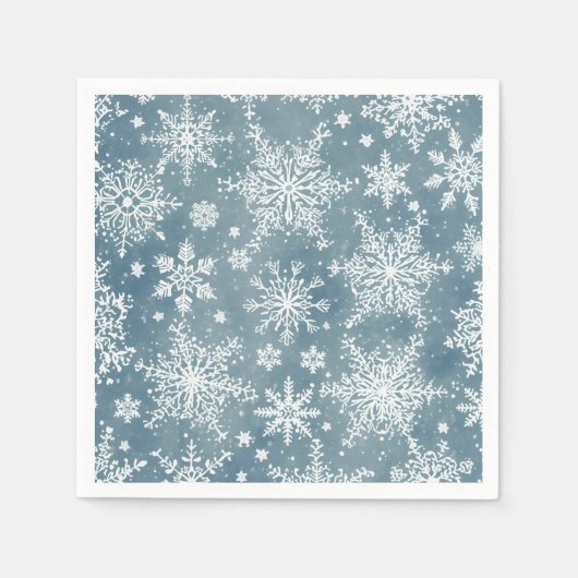ブルーの雪の花 水彩画 冬の休日 スタンダードカクテルナプキン (正面)