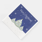 ブルーの雪景色のクリスマスツリー ペーパーナプキン (コーナー)