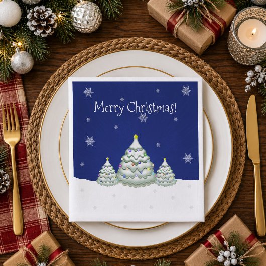 ブルーの雪景色のクリスマスツリー ペーパーナプキン