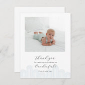 ブルーの韓国のドルちゃん1歳の誕生日写真ありがとう 招待状 (正面/裏面)