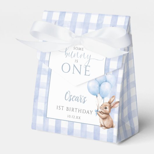 ブルーの風船と「Some Bunny Is One」1歳の誕生日 フェイバーボックス (正面サイド)