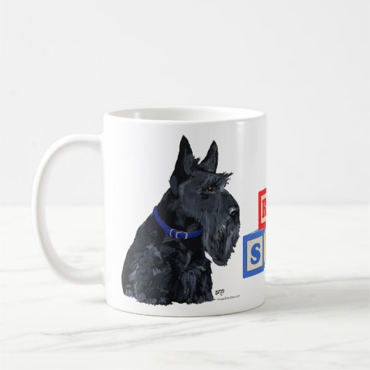 ブルーの首輪をしたスコティッシュテリア コーヒーマグカップ (左)