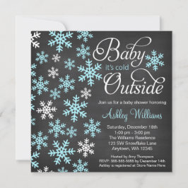 ブルーの黒板風ベビーシャワーカード Baby It's Cold Outside 招待状