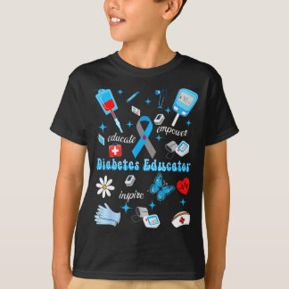 ブルーの1型糖尿病啓発デザインの糖尿病教育者 Tシャツ