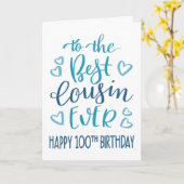 ブルーの100歳の誕生日おめでとうタイプ Best Cousin Ever カード (黄色い花)