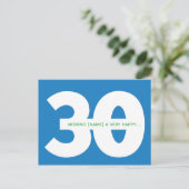 ブルーの30歳の誕生日マイルストーン ポストカード (スタンド正面)