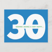 ブルーの30歳の誕生日マイルストーン ポストカード (正面)
