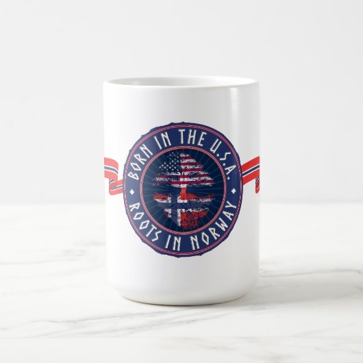 ブルーの"アメリカ生まれ、ノルウェー育ち" コーヒーマグカップ (中央)