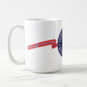 ブルーの"アメリカ生まれ、ノルウェー育ち" コーヒーマグカップ (左)