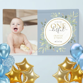 ブルーの「リトルミスター ワンダフル」1歳の誕生日フォト 横断幕