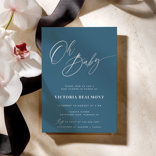 ブルーの「Oh Baby」ベビーシャワー招待状 招待状
