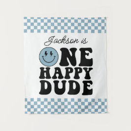 ブルーの「One Happy Dude」バースデーバックドロップ タペストリー