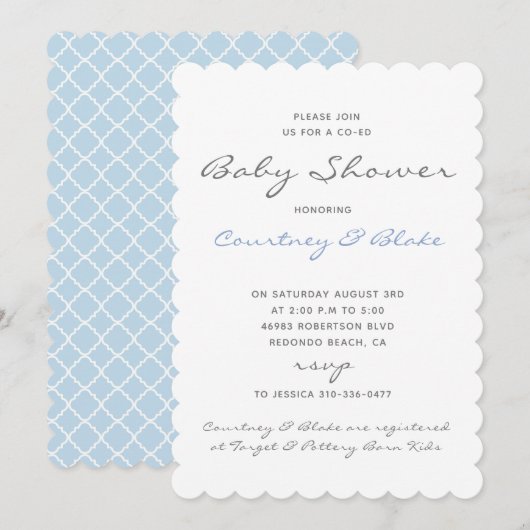 ブルーの prettyなベビー招待状 招待状 (正面/裏面)