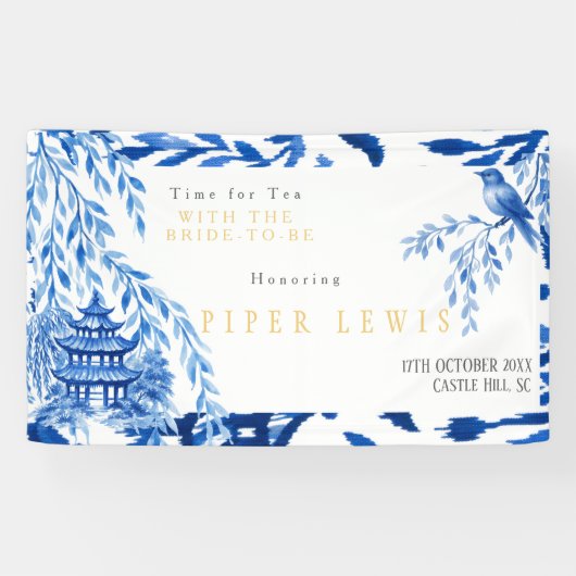 ブルーの「Time for Tea with the Bride -to-be」バナー 横断幕 (横)