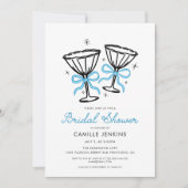 ブルーの whimsicalなシャンパン ウェディングシャワー 招待状 (正面)
