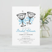 ブルーの whimsicalなシャンパン ウェディングシャワー 招待状 (スタンド正面)