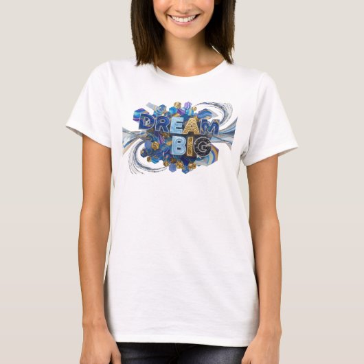 ブルーのDREAM BIG(大きく夢を描け)プリントTシャツ Tシャツ (正面)