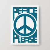ブルーのPeace Pleaseレタリング 缶バッジ (正面)