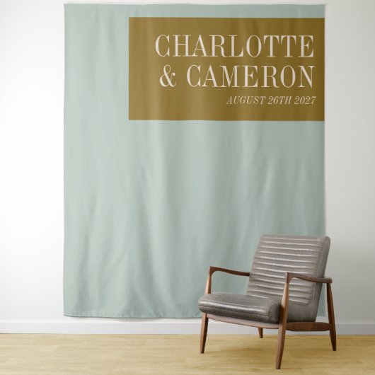 ブルーはっきりしたとオリーブのカスタムウェディング写真の背景 タペストリー (インサイチュ)