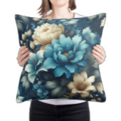 ブルーはっきりしたとデリケートなクリーム花模様 クッション