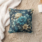 ブルーはっきりしたとデリケートなクリーム花模様 クッション (ブランケット)