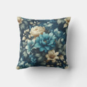 ブルーはっきりしたとデリケートなクリーム花模様 クッション (裏面)