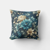 ブルーはっきりしたとデリケートなクリーム花模様 クッション (正面)