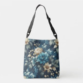 ブルーはっきりしたとデリケートなクリーム花模様 クロスボディバッグ (裏面)