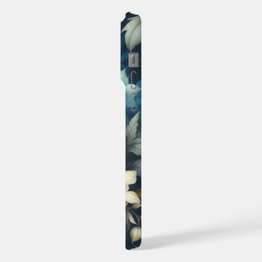 ブルーはっきりしたとデリケートなクリーム花模様 iPhoneケース (左側面)