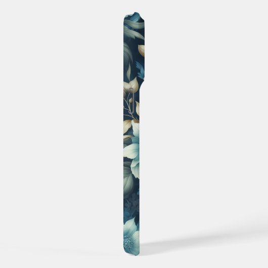 ブルーはっきりしたとデリケートなクリーム花模様 iPhoneケース (右側面)