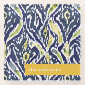 ブルーはっきりしたイエロー抽象芸術クラスイカットモノグラム ガラスコースター (正面)