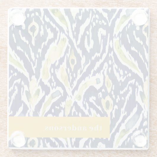 ブルーはっきりしたイエロー抽象芸術クラスイカットモノグラム ガラスコースター (裏面)