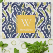 ブルーはっきりしたイエロー抽象芸術クラスイカットモノグラム キッチンタオル (折り畳み)