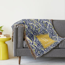 ブルーはっきりしたイエロー抽象芸術クラスイカットモノグラム スローブランケット
