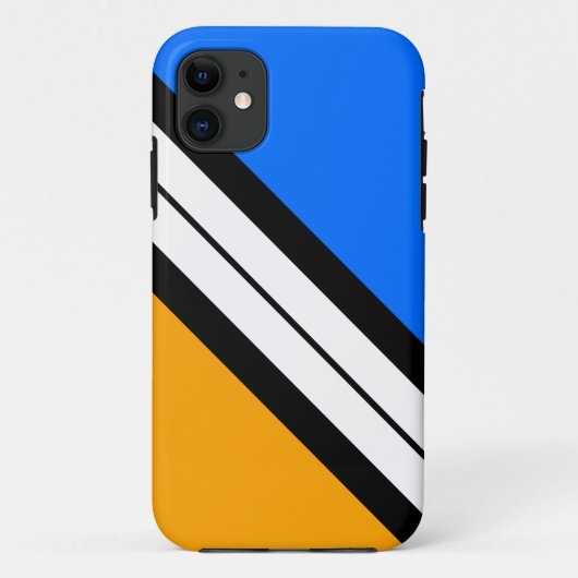 ブルーはっきりしたイエロー白黒スラントレーシングストライプ Case-Mate iPhoneケース (裏面)