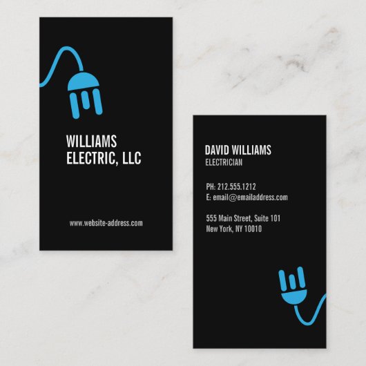 ブルーはっきりしたエレクトリシャンモダンロゴ 名刺 (正面/裏面)