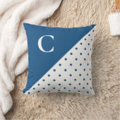 ブルーはっきりしたオンホワイト水玉模様パターンモノグラム クッション (ブランケット)