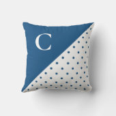 ブルーはっきりしたオンホワイト水玉模様パターンモノグラム クッション (裏面)