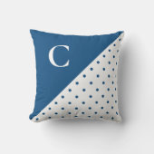 ブルーはっきりしたオンホワイト水玉模様パターンモノグラム クッション (正面)