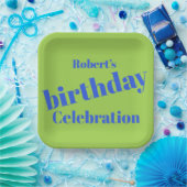 ブルーはっきりしたオンライムグリーンバースデーパーティー ペーパープレート (パーティー)