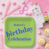 ブルーはっきりしたオンライムグリーンバースデーパーティー ペーパープレート (パーティー)